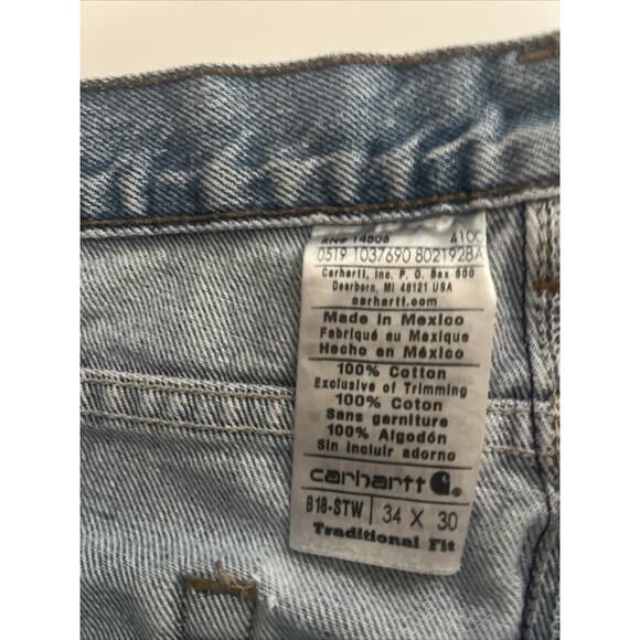 Carhartt Jeans Mens 34x30 Blue Denim Light Wash Faded Skater Grunge - Picture 3 of 12
